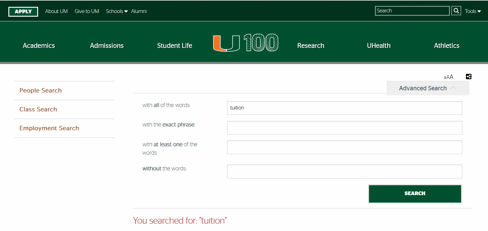 University of Miami Website